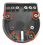 Rear view with mounting screw holes circled - use sef tapping screws
