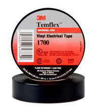 3M 1700 Temflex Black Electrical Tape 3/4 Inch by 66 Feet - Sleeve of 10 Rolls