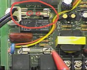 Click for bigger picture of the AC Slow Blow Fuse in the Controller (circled in red)